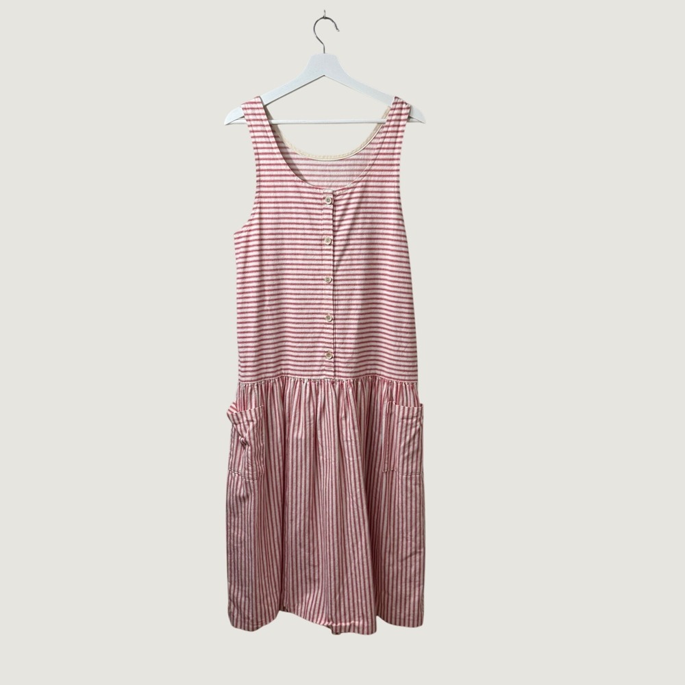 Womens Red White Striped Sleeveless Drop Waist Dress Beach Coastal L (estimated)